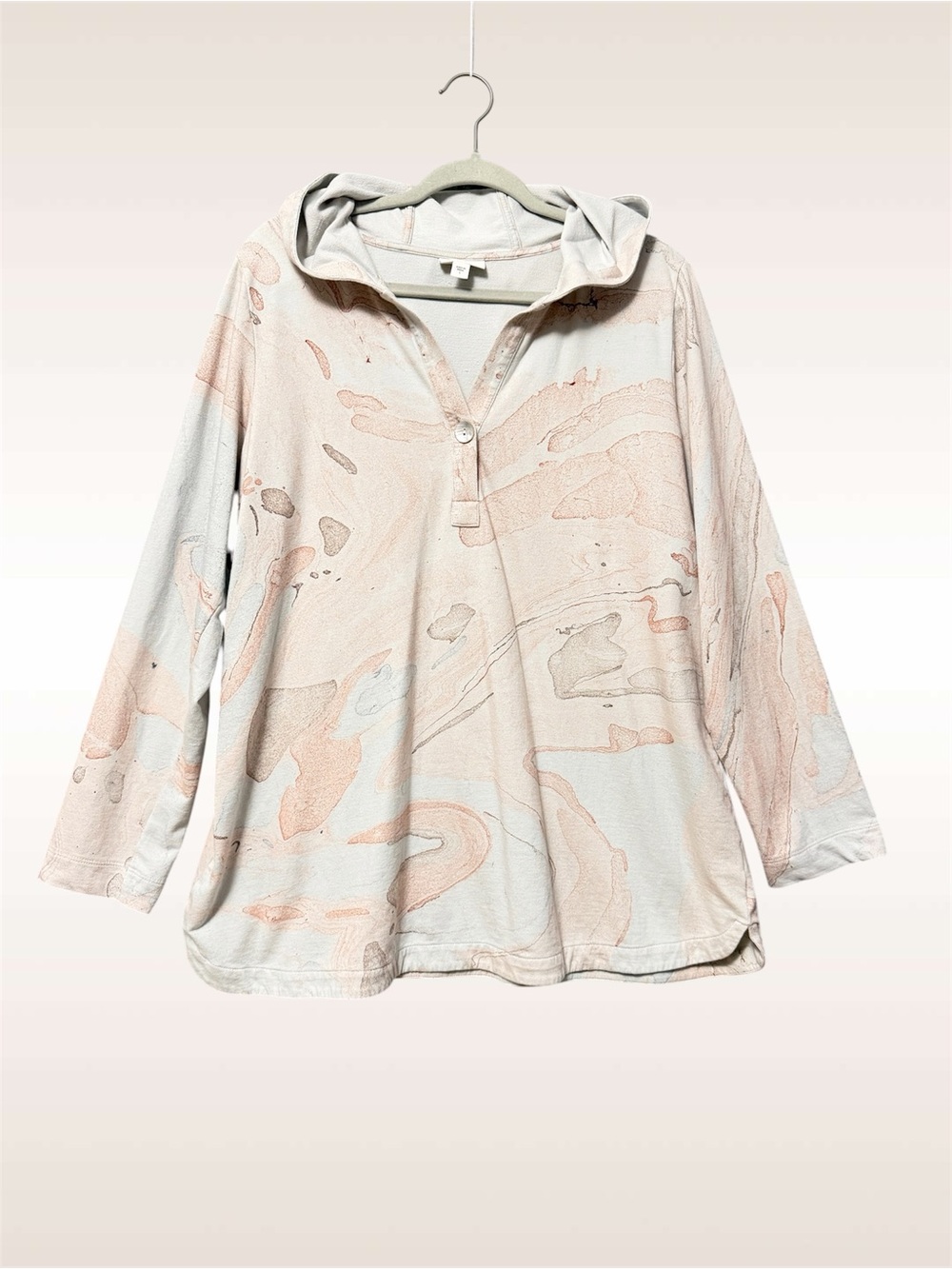 J. Jill Pure Jill Pullover French Terry Hoodie Size Large Gray Pink Marble